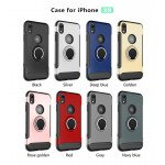 Wholesale iPhone Xr 6.1in 360 Rotating Ring Stand Hybrid Case with Metal Plate (Gold)